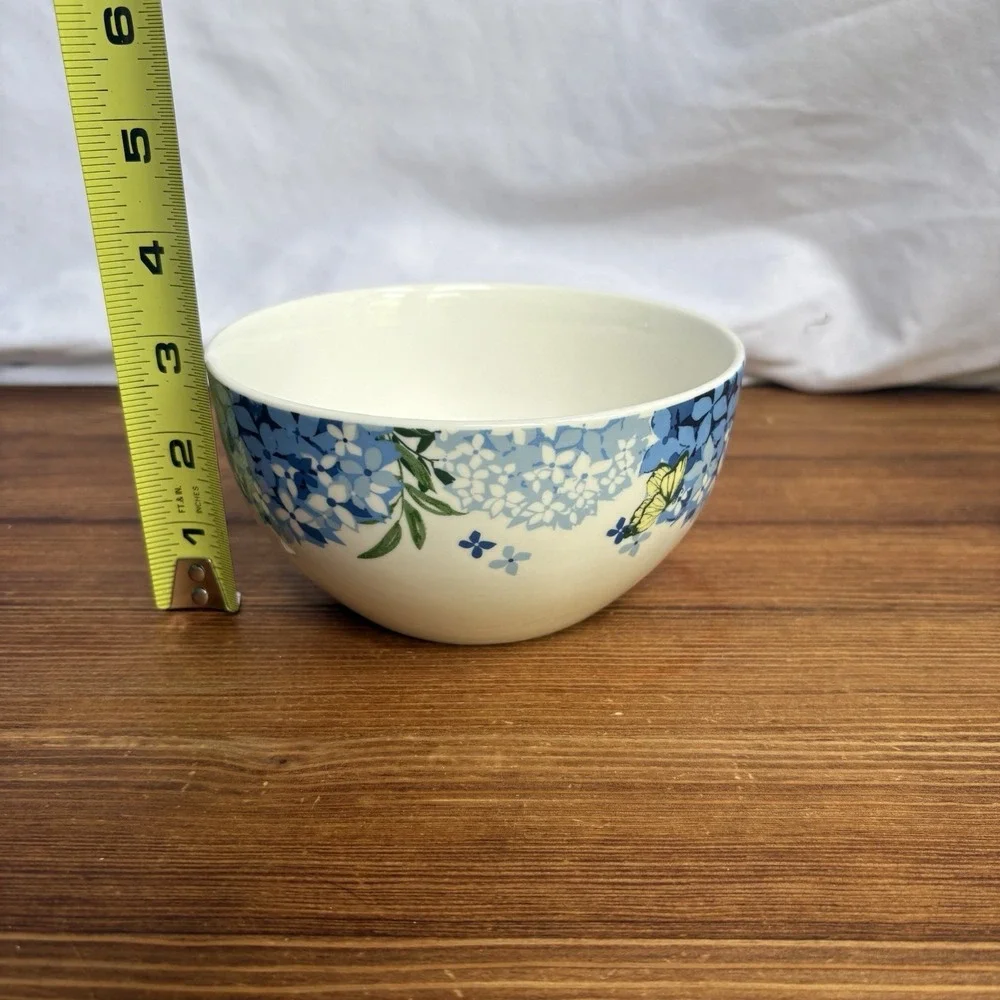 Royal Norfolk Blue Hydrangea Butterfly Floral Bowls Set of 4 Ceramic 5.5